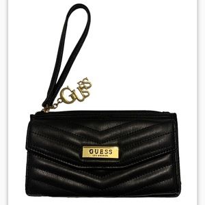 GUESS quilted black gold clutch wristlet like new condition